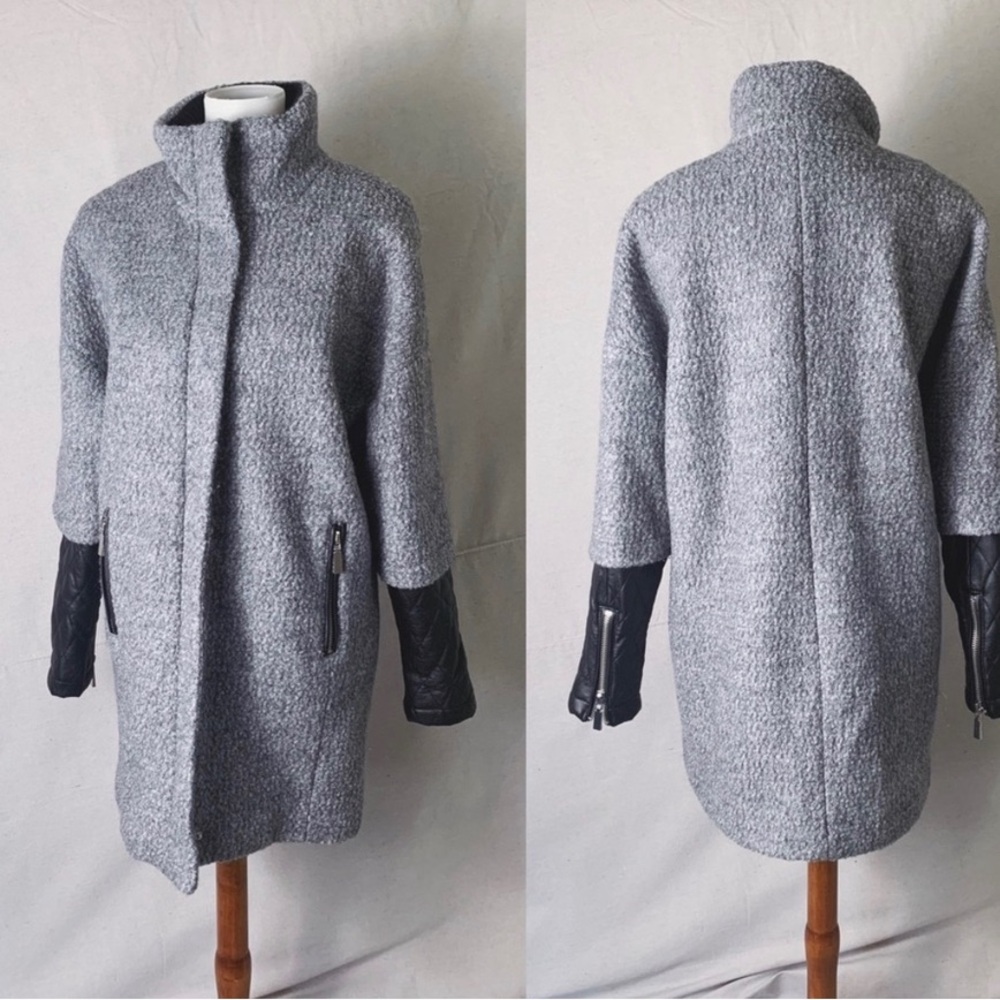 VINCE CAMUTO Cocoon Boucle & Leather Sleeve Coat